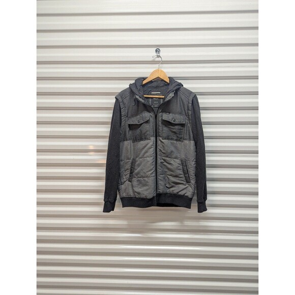 RVCA Size Medium Black & Grey Puffered Waywood Hooded Jacket - Picture 1 of 8